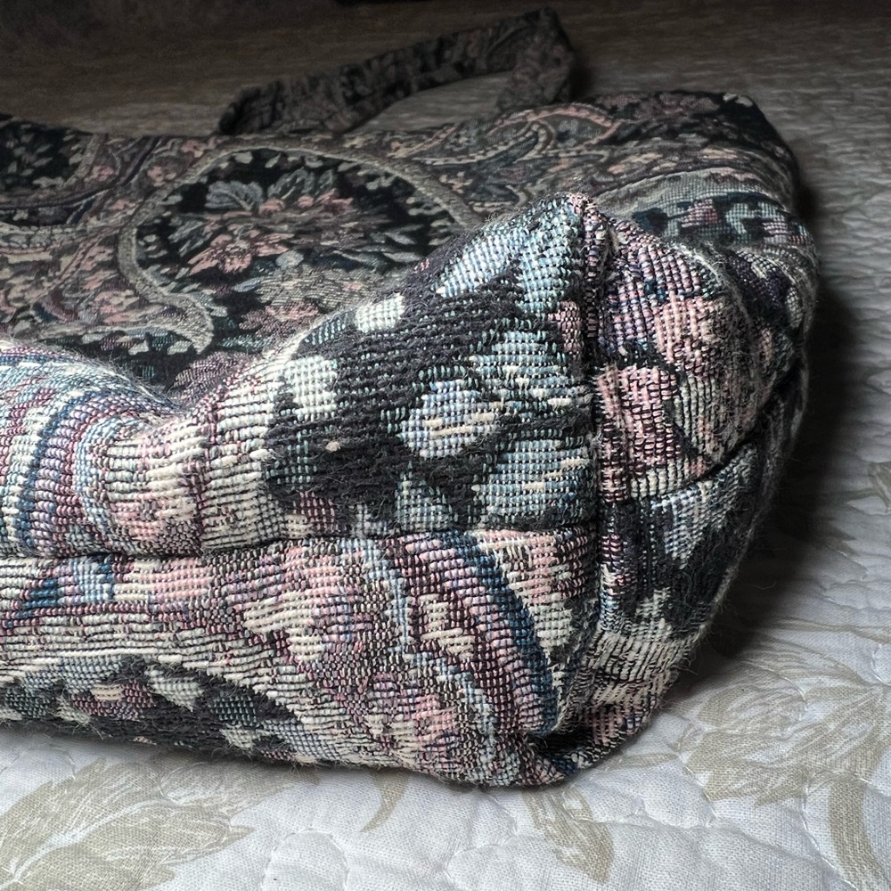 Vintage 90s Floral Tapestry Carpet Tote Bag Handbag Cottagecore Grannycore - Picture 4 of 13